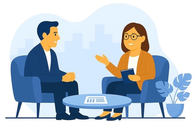 Entretien-coach-professionnel Coach professionnel accompagne un particulier en reconversion