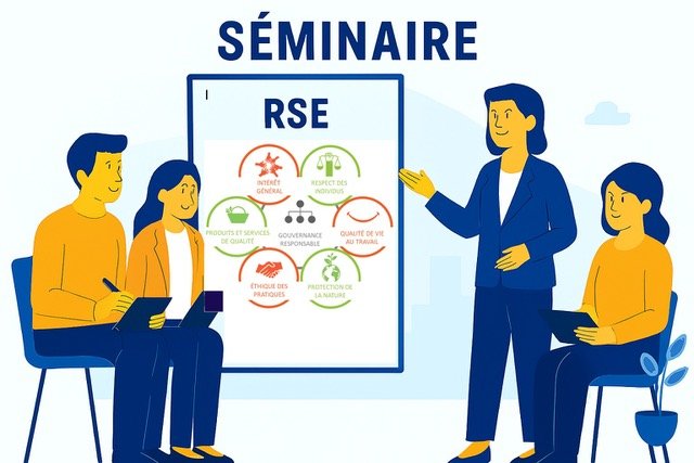 Une consultante RH propose à une équipe un séminaire d'entreprise sur la RSE